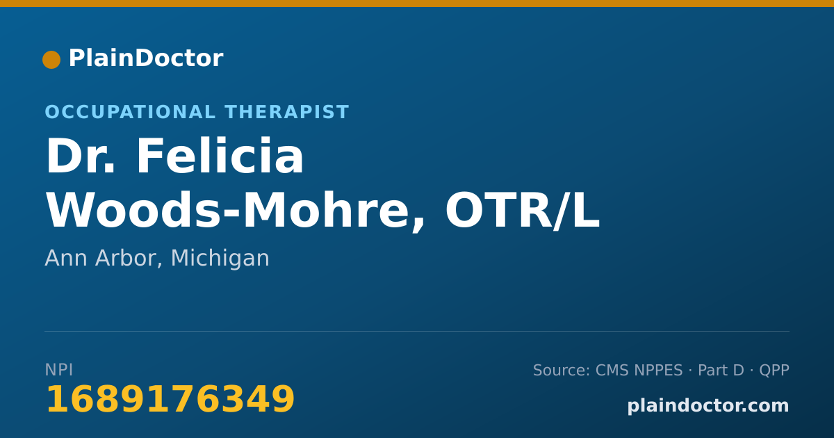 Shareable card for Felicia Woods-Mohre, OTR/L - Occupational Therapist, Ann Arbor, MI
