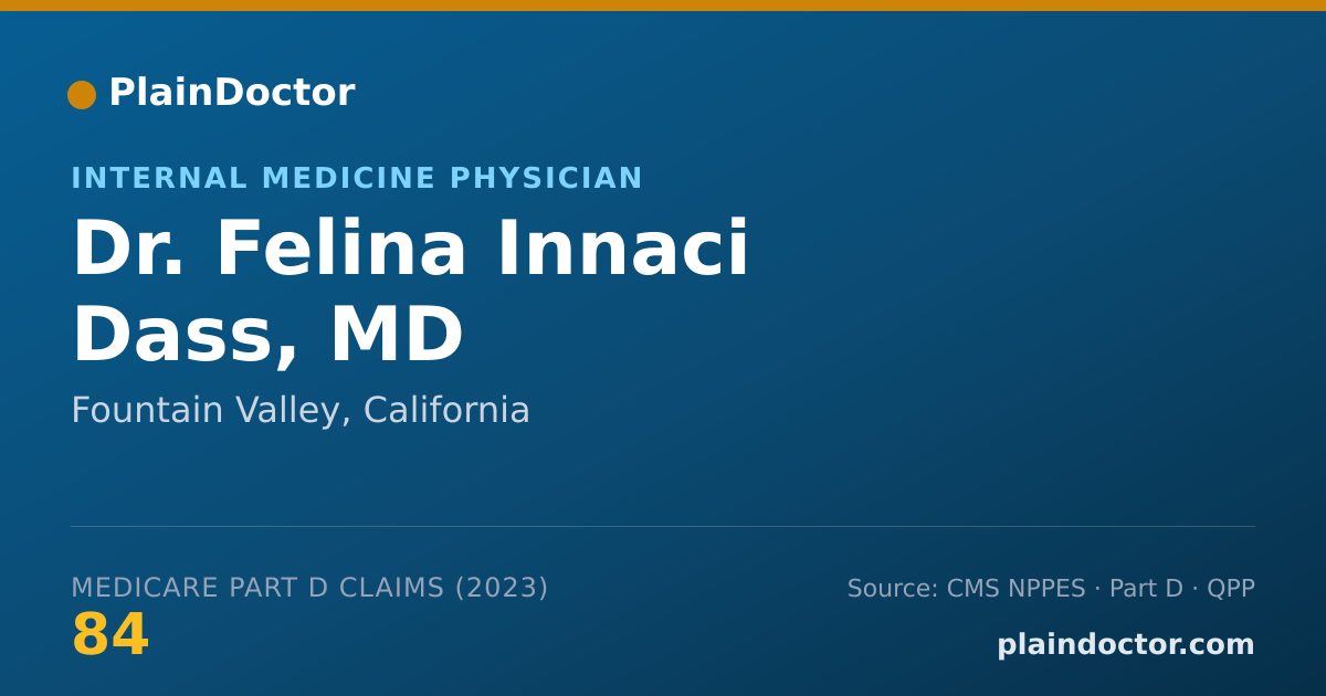 Shareable card for Felina Innaci Dass, MD - Internal Medicine Physician, Fountain Valley, CA