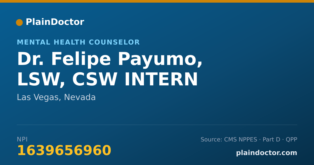 Shareable card for Felipe Payumo, LSW, CSW INTERN - Mental Health Counselor, Las Vegas, NV