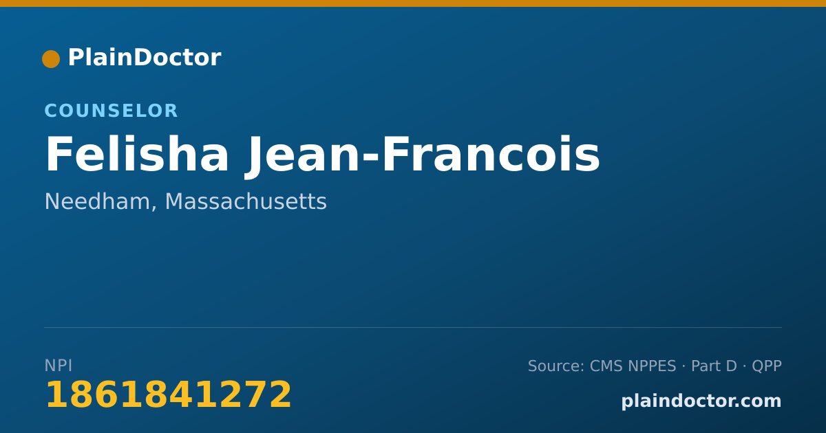 Shareable card for Felisha Jean-Francois - Counselor, Needham, MA