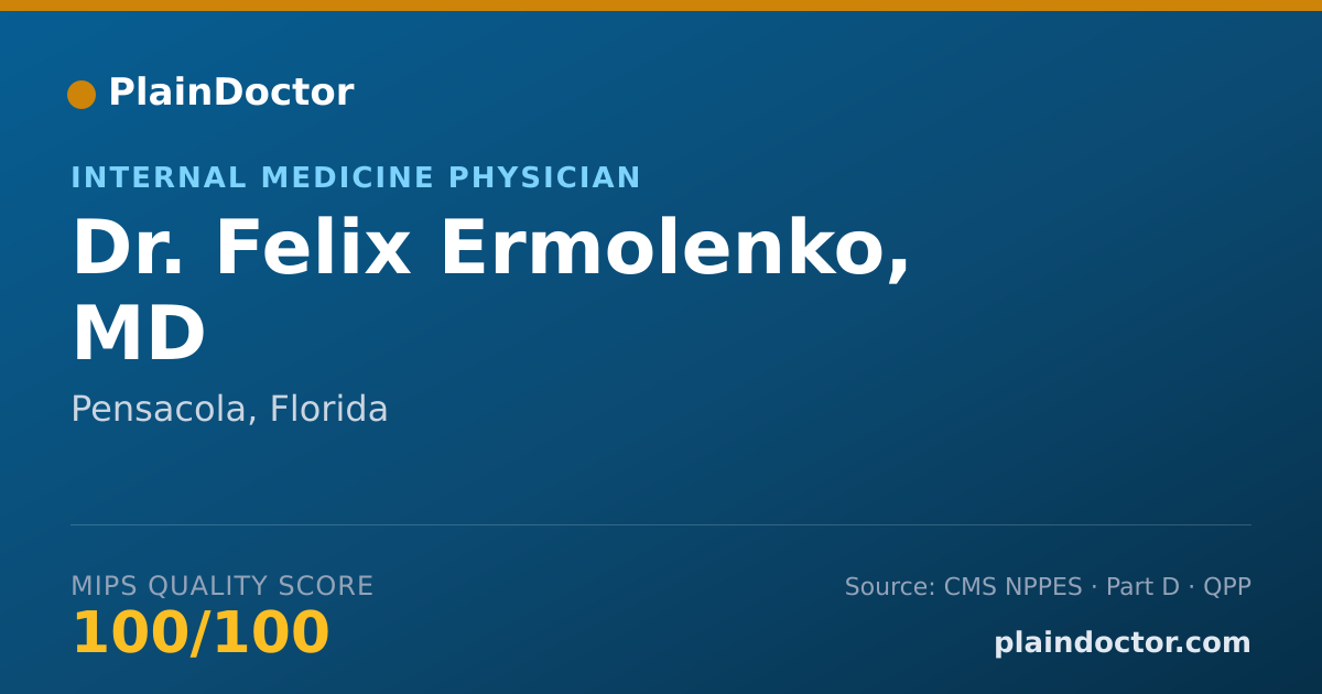 Shareable card for Felix Ermolenko, MD - Internal Medicine Physician, Pensacola, FL