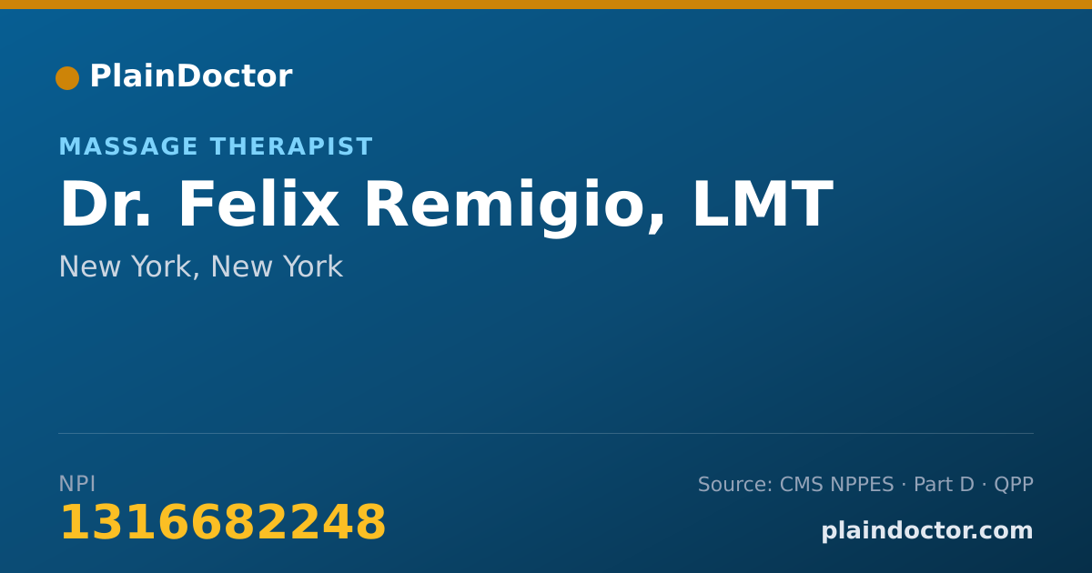 Shareable card for Felix Remigio, LMT - Massage Therapist, New York, NY