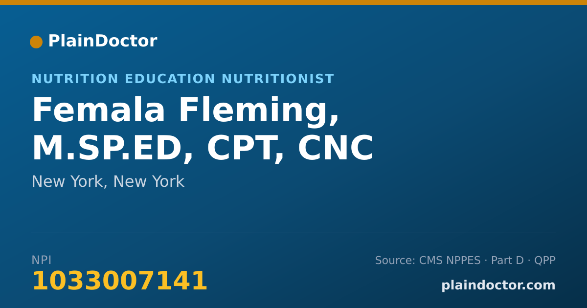 Shareable card for Femala Fleming, M.SP.ED, CPT, CNC - Nutrition Education Nutritionist, New York, NY