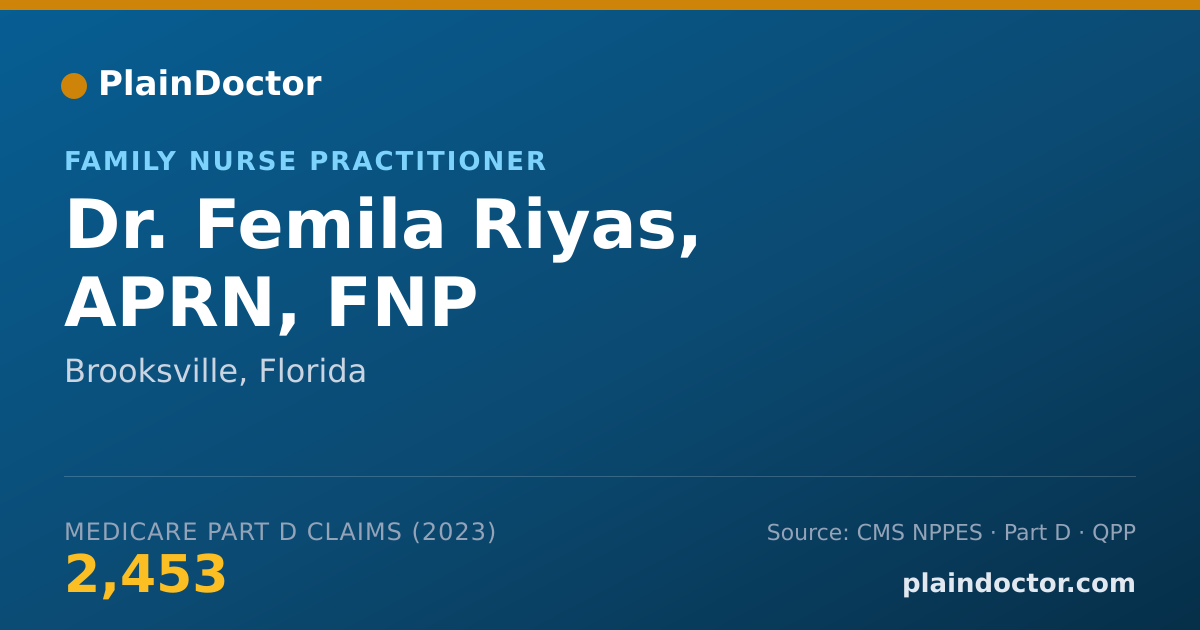 Shareable card for Femila Riyas, APRN, FNP - Family Nurse Practitioner, Brooksville, FL
