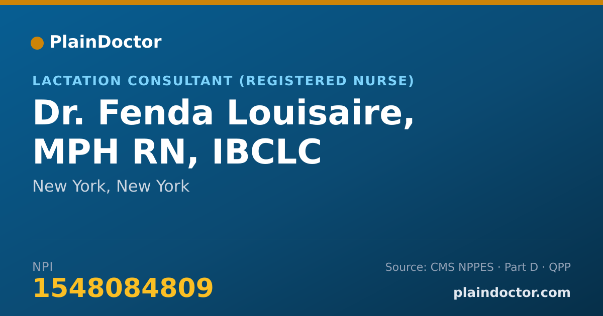 Shareable card for Fenda Louisaire, MPH RN, IBCLC - Lactation Consultant (Registered Nurse), New York, NY