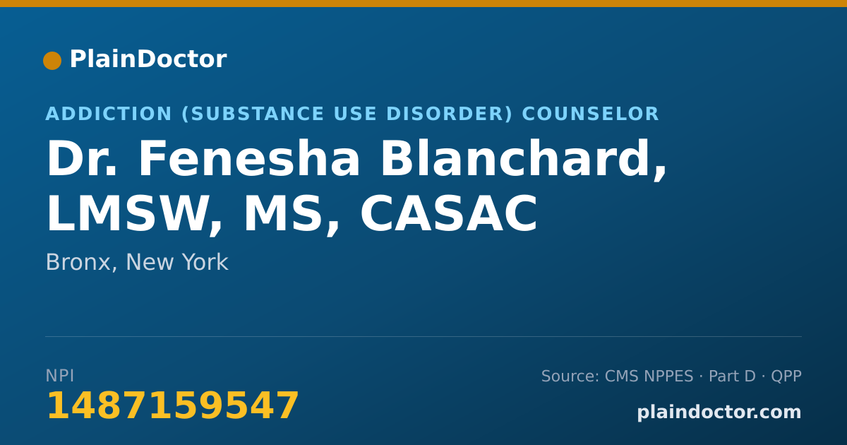 Shareable card for Fenesha Blanchard, LMSW, MS, CASAC - Addiction (Substance Use Disorder) Counselor, Bronx, NY