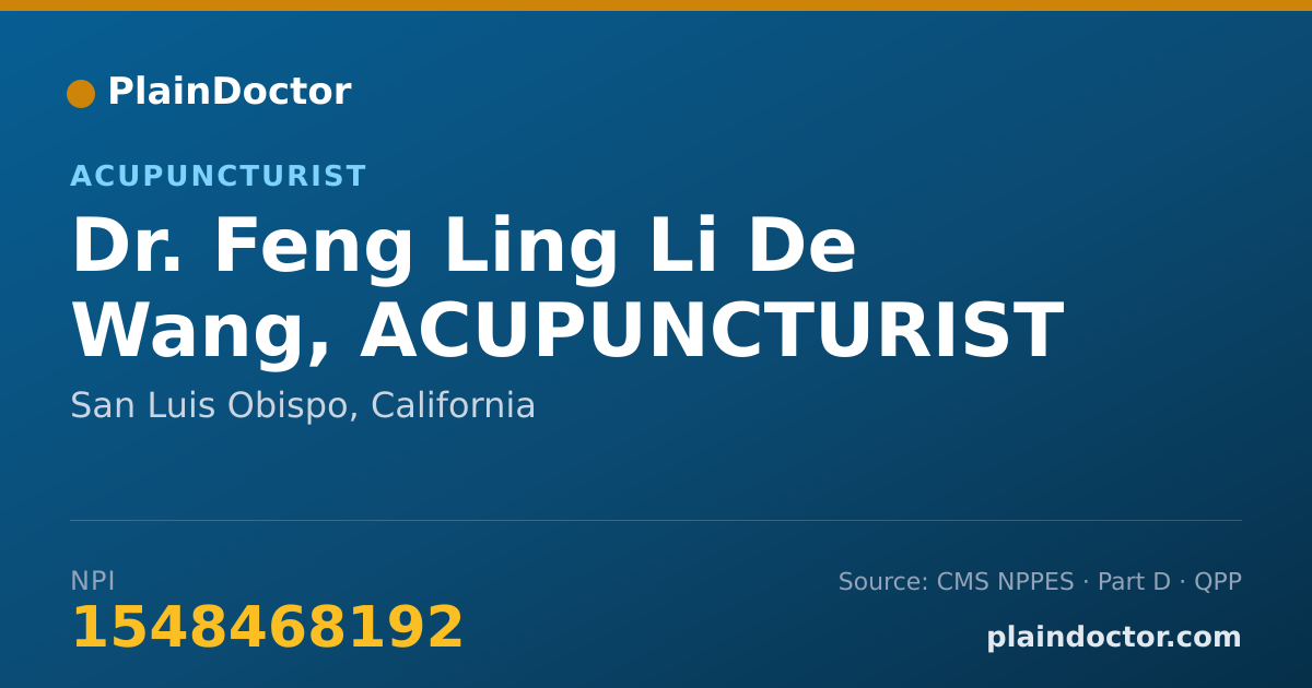 Shareable card for Feng Ling Li De Wang, ACUPUNCTURIST - Acupuncturist, San Luis Obispo, CA