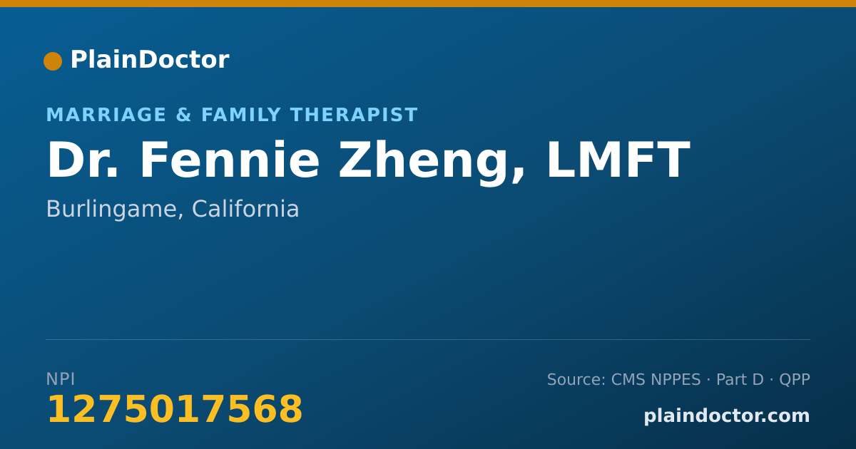 Shareable card for Fennie Zheng, LMFT - Marriage & Family Therapist, Burlingame, CA