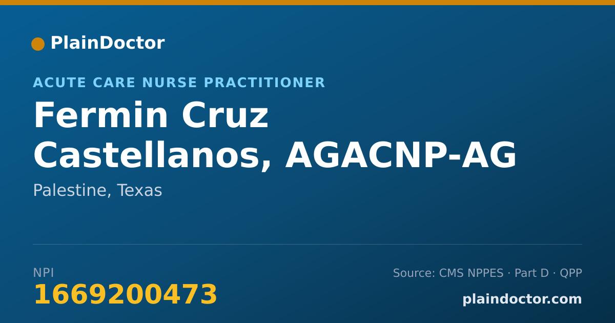 Shareable card for Fermin Cruz Castellanos, AGACNP-AG - Acute Care Nurse Practitioner, Palestine, TX
