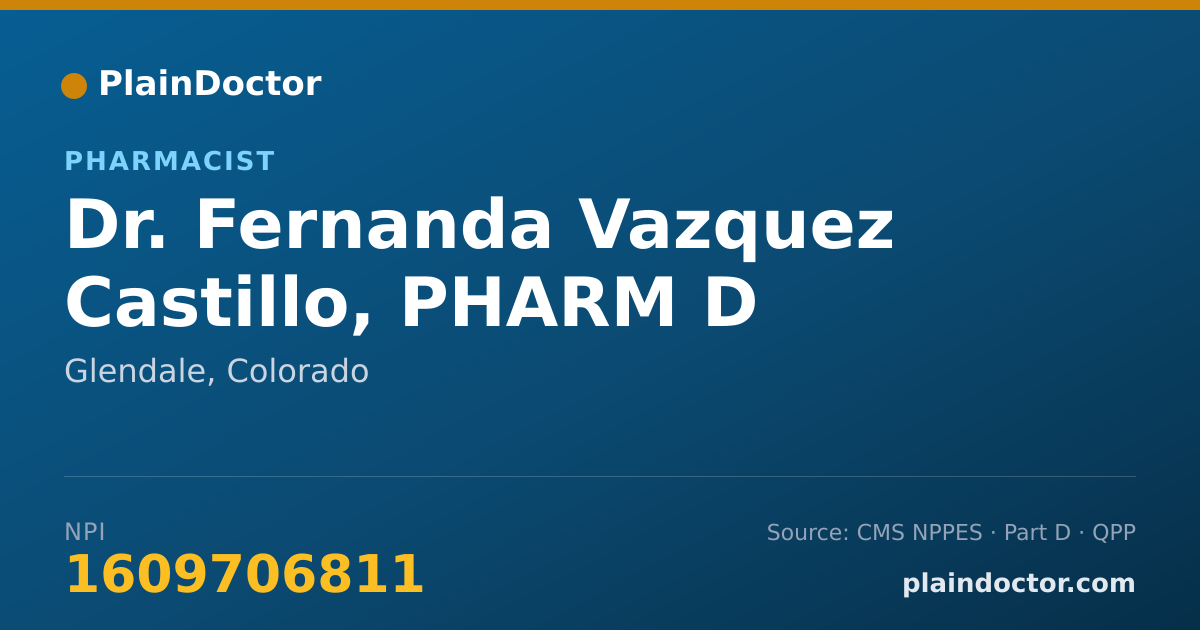 Shareable card for Fernanda Vazquez Castillo, PHARM D - Pharmacist, Glendale, CO