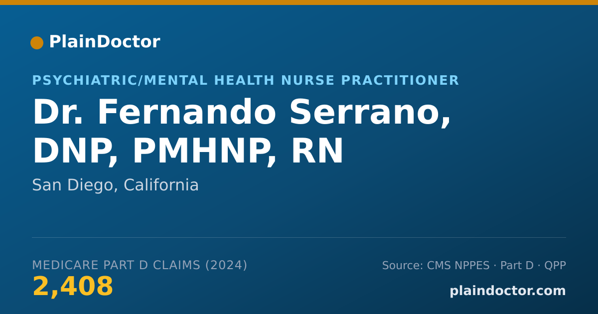 Shareable card for Fernando Serrano, DNP, PMHNP, RN - Psychiatric/Mental Health Nurse Practitioner, San Diego, CA