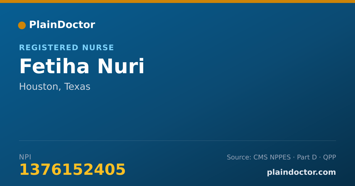 Shareable card for Fetiha Nuri - Registered Nurse, Houston, TX