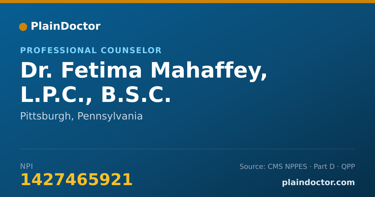 Shareable card for Fetima Mahaffey, L.P.C., B.S.C. - Professional Counselor, Pittsburgh, PA