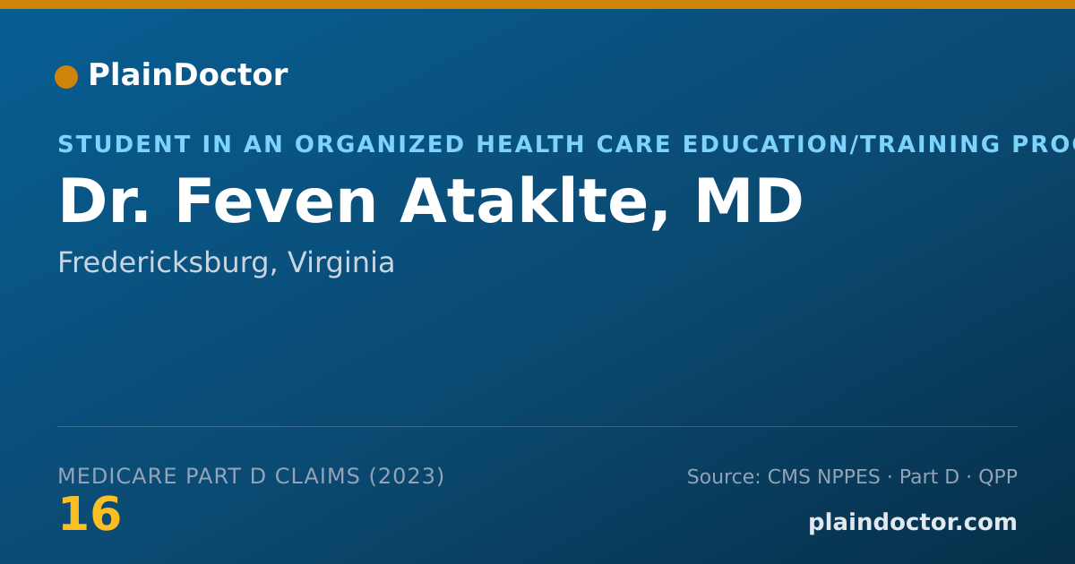 Shareable card for Feven Ataklte, MD - Student in an Organized Health Care Education/Training Program, Fredericksburg, VA