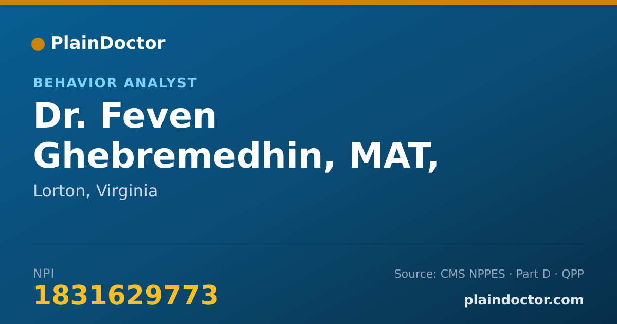 Shareable card for Feven Ghebremedhin, MAT, BCBA - Behavior Analyst, Lorton, VA