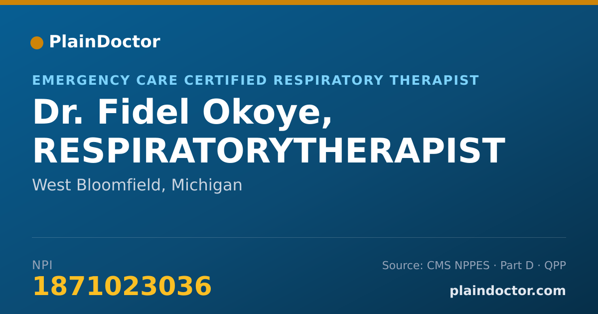 Shareable card for Fidel Okoye, RESPIRATORYTHERAPIST - Emergency Care Certified Respiratory Therapist, West Bloomfield, MI
