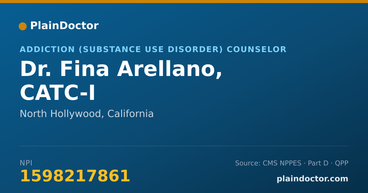 Shareable card for Fina Arellano, CATC-I - Addiction (Substance Use Disorder) Counselor, North Hollywood, CA