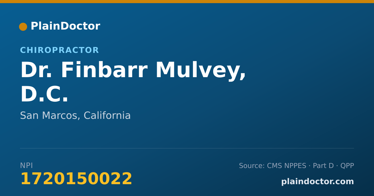 Shareable card for Finbarr Mulvey, D.C. - Chiropractor, San Marcos, CA