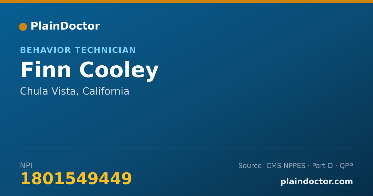 Shareable card for Finn Cooley - Behavior Technician, Chula Vista, CA