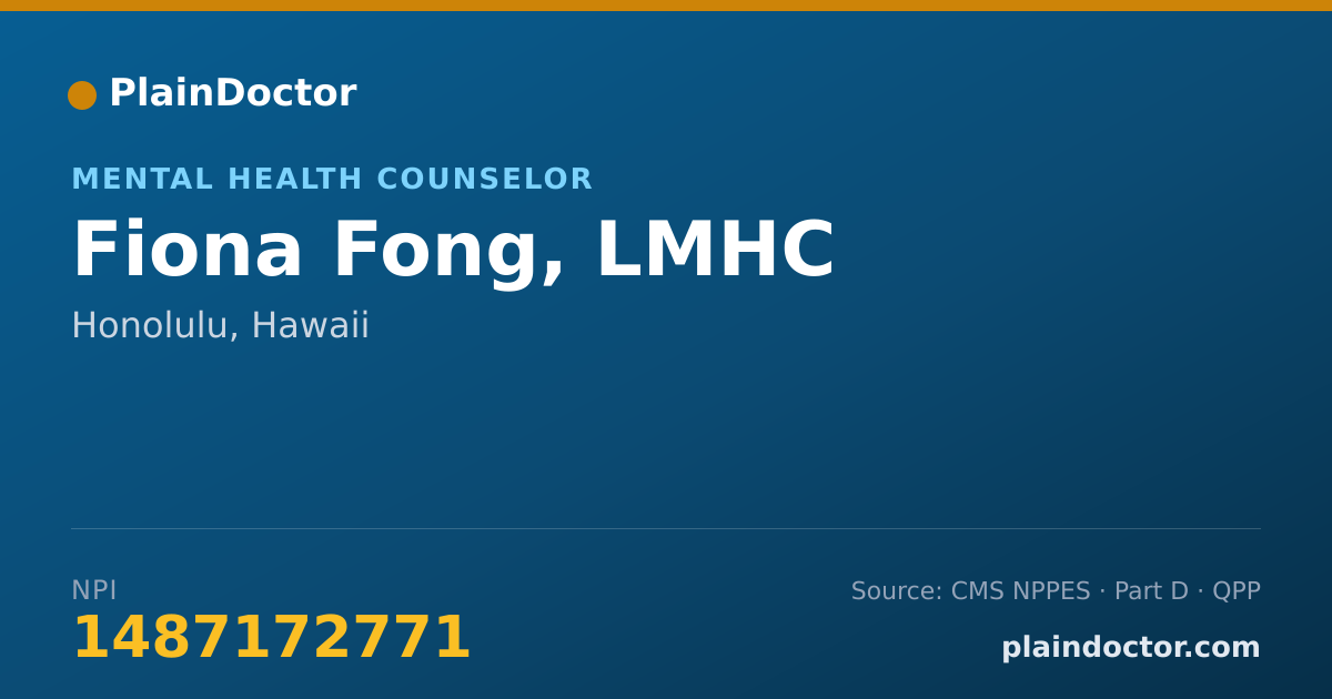Shareable card for Fiona Fong, LMHC - Mental Health Counselor, Honolulu, HI