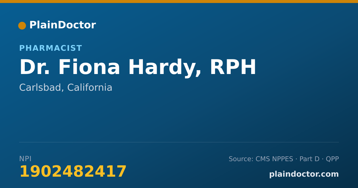 Shareable card for Fiona Hardy, RPH - Pharmacist, Carlsbad, CA