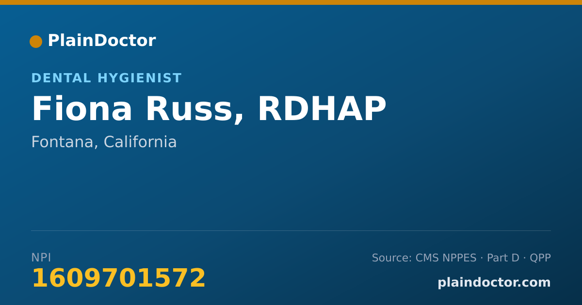 Shareable card for Fiona Russ, RDHAP - Dental Hygienist, Fontana, CA