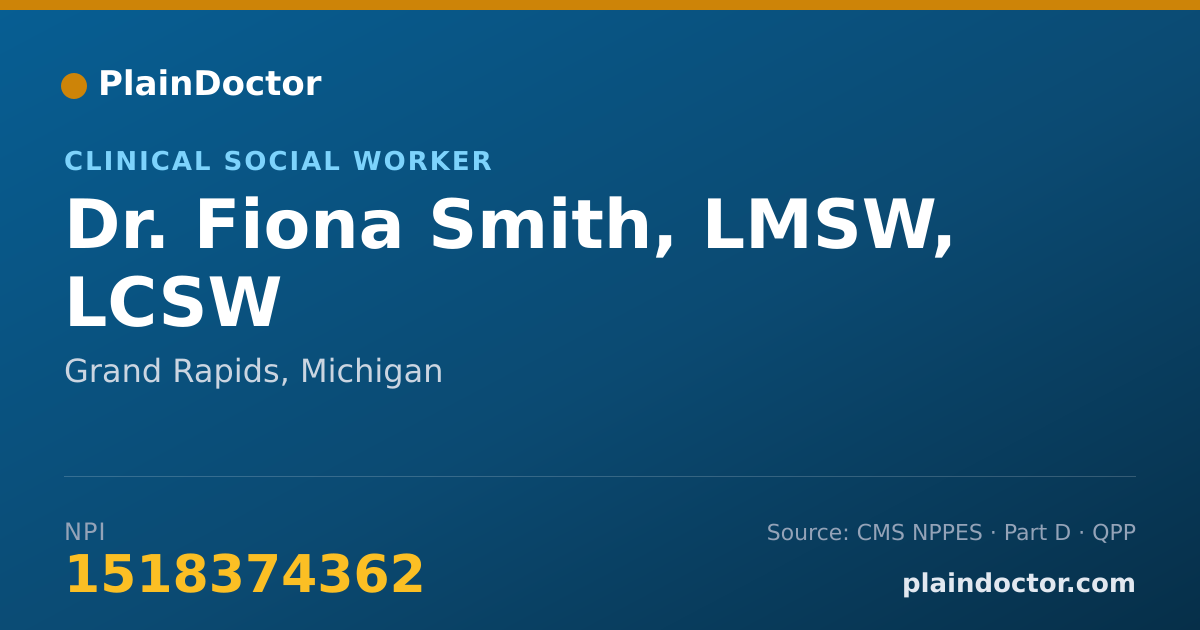 Shareable card for Fiona Smith, LMSW, LCSW - Clinical Social Worker, Grand Rapids, MI