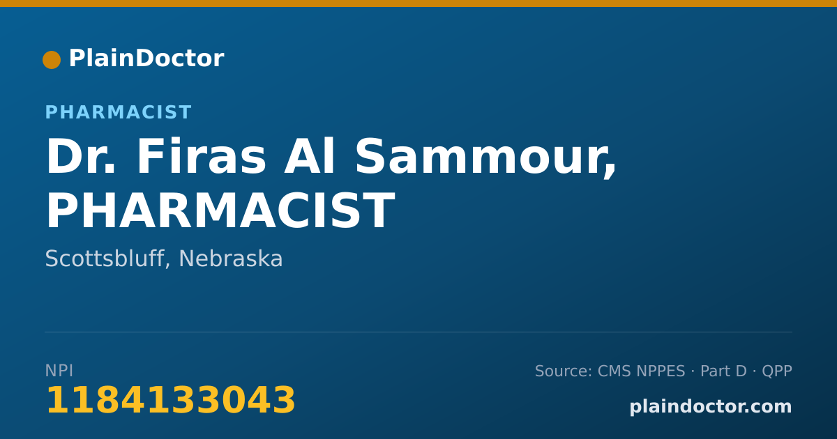 Shareable card for Firas Al Sammour, PHARMACIST - Pharmacist, Scottsbluff, NE