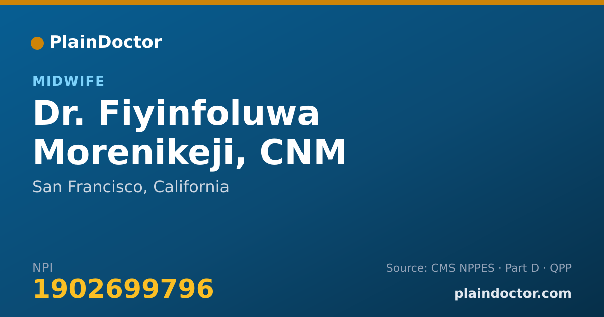 Shareable card for Fiyinfoluwa Morenikeji, CNM - Midwife, San Francisco, CA