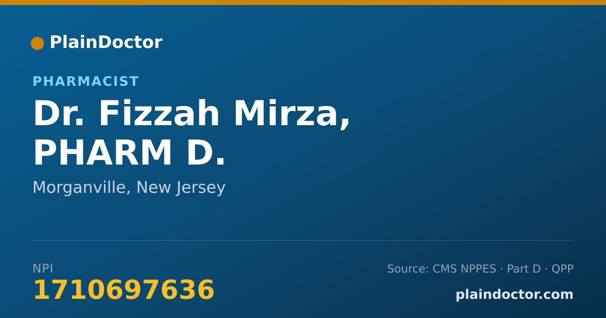 Shareable card for Fizzah Mirza, PHARM D. - Pharmacist, Morganville, NJ