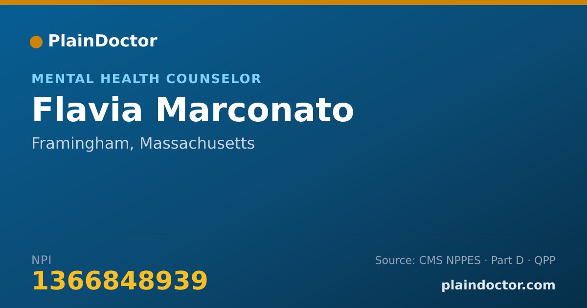 Shareable card for Flavia Marconato - Mental Health Counselor, Framingham, MA