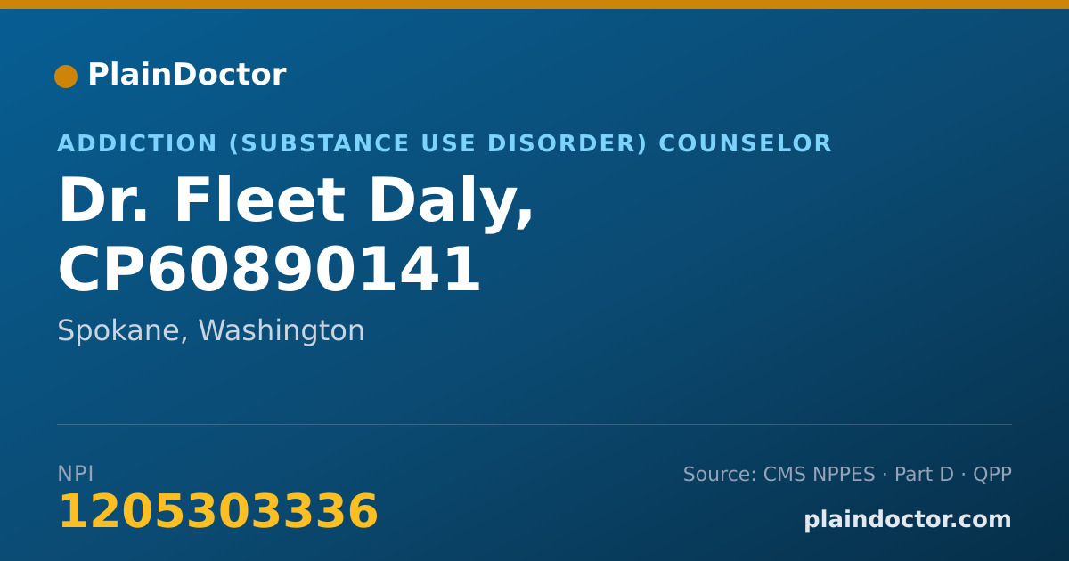 Shareable card for Fleet Daly, CP60890141 - Addiction (Substance Use Disorder) Counselor, Spokane, WA