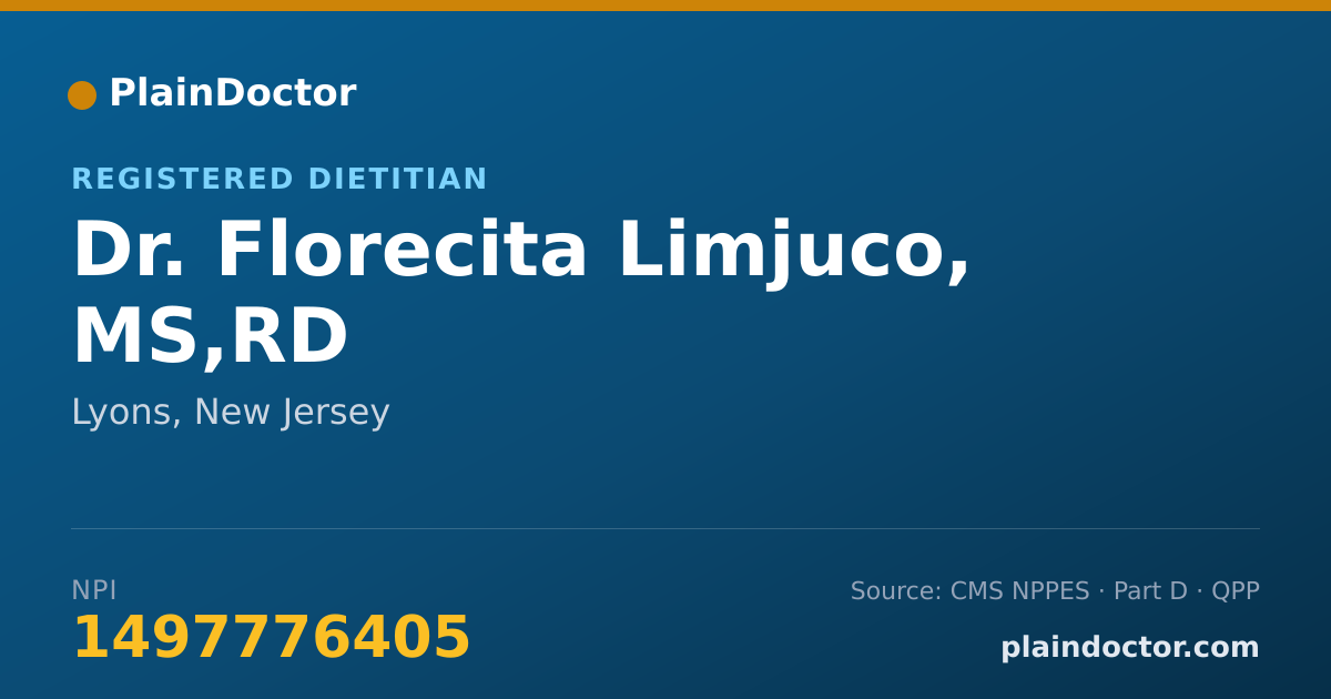 Shareable card for Florecita Limjuco, MS,RD - Registered Dietitian, Lyons, NJ