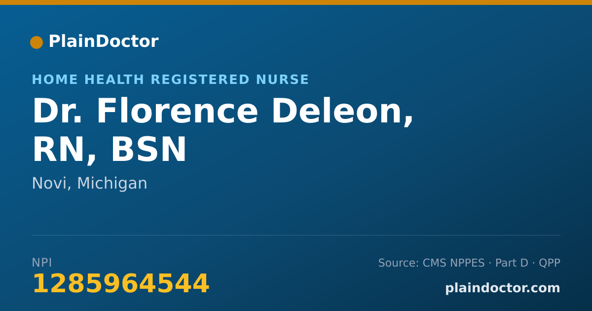 Shareable card for Florence Deleon, RN, BSN - Home Health Registered Nurse, Novi, MI