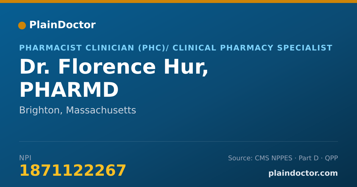 Shareable card for Florence Hur, PHARMD - Pharmacist Clinician (PhC)/ Clinical Pharmacy Specialist, Brighton, MA