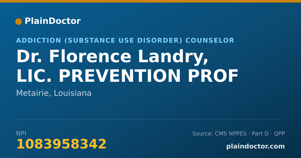 Shareable card for Florence Landry, LIC. PREVENTION PROF - Addiction (Substance Use Disorder) Counselor, Metairie, LA