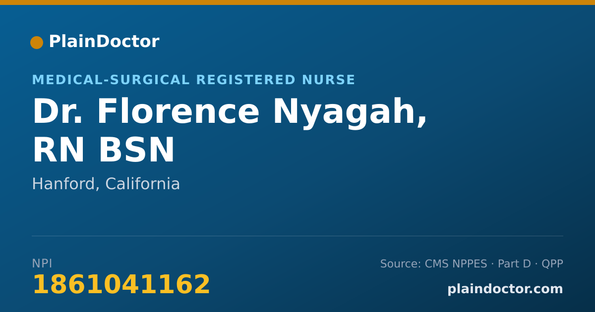 Shareable card for Florence Nyagah, RN BSN - Medical-Surgical Registered Nurse, Hanford, CA