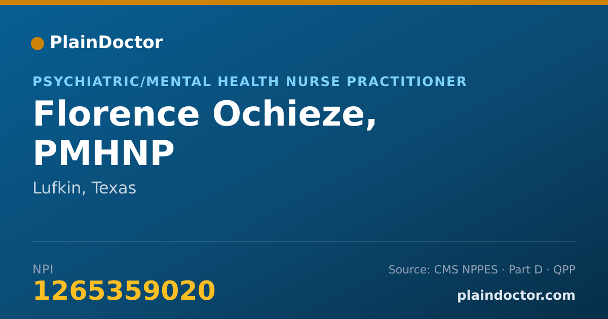 Shareable card for Florence Ochieze, PMHNP - Psychiatric/Mental Health Nurse Practitioner, Lufkin, TX