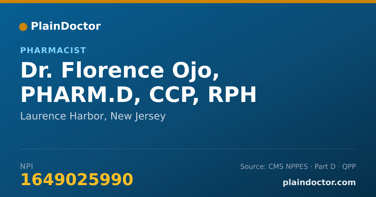 Shareable card for Florence Ojo, PHARM.D, CCP, RPH - Pharmacist, Laurence Harbor, NJ
