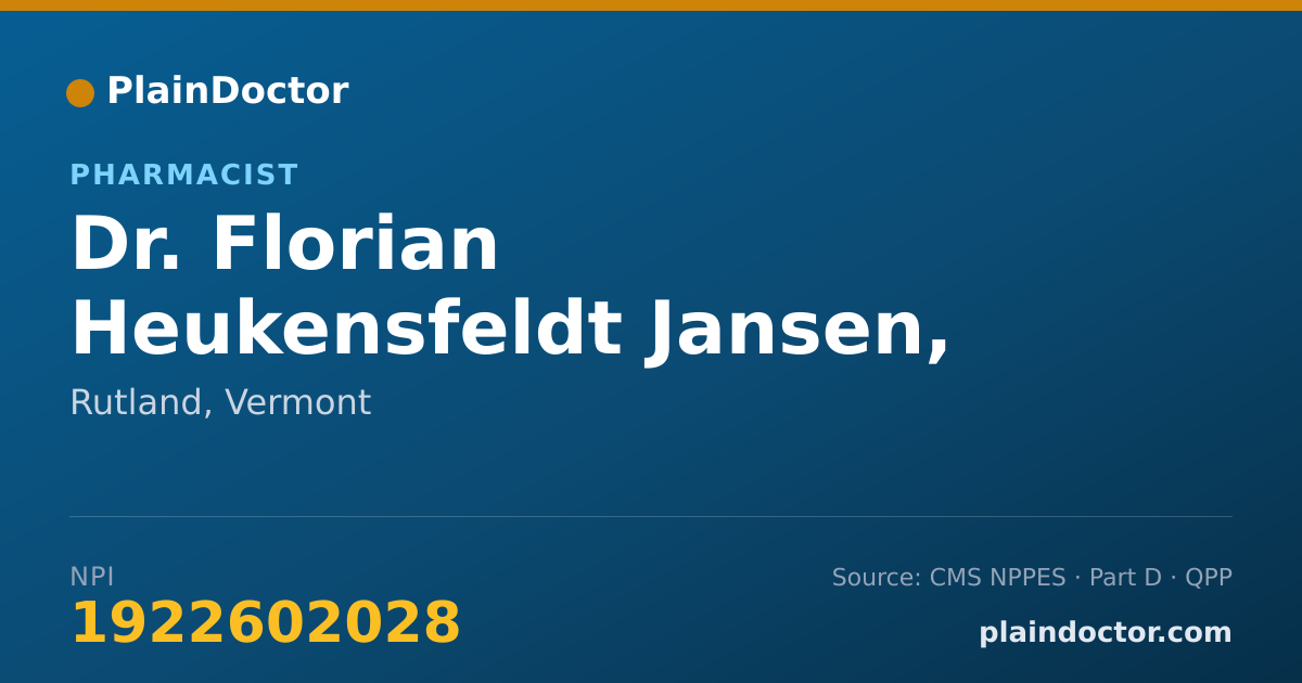 Shareable card for Florian Heukensfeldt Jansen, PHARMD - Pharmacist, Rutland, VT