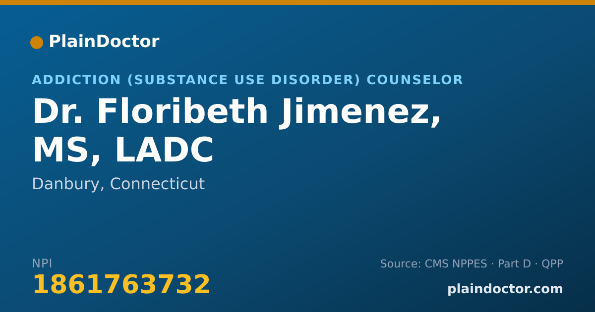 Shareable card for Floribeth Jimenez, MS, LADC - Addiction (Substance Use Disorder) Counselor, Danbury, CT