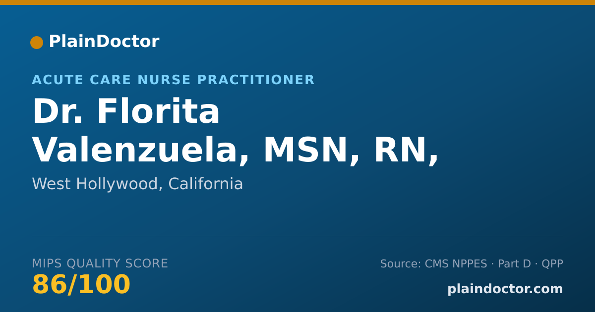 Shareable card for Florita Valenzuela, MSN, RN, ACNP-BC - Acute Care Nurse Practitioner, West Hollywood, CA