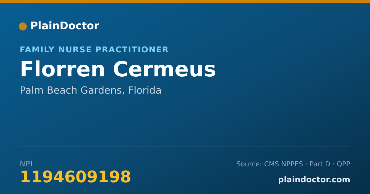 Shareable card for Florren Cermeus - Family Nurse Practitioner, Palm Beach Gardens, FL