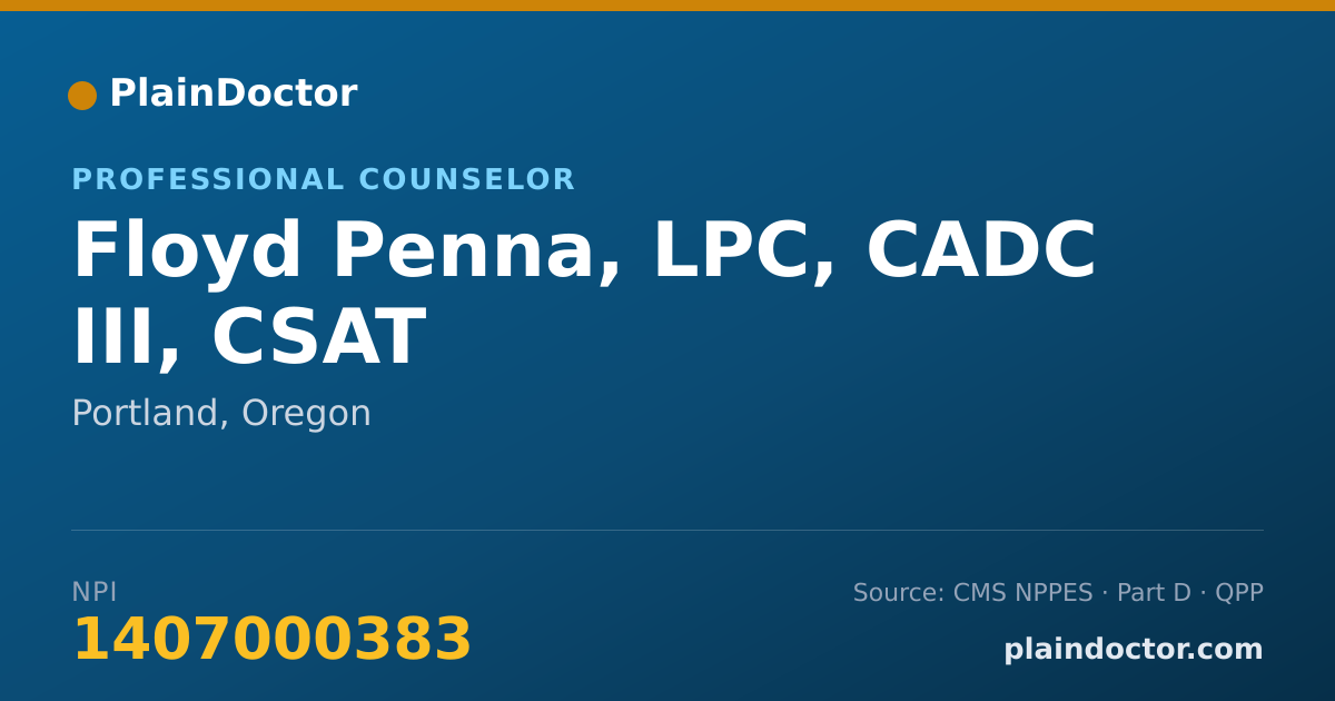Shareable card for Floyd Penna, LPC, CADC III, CSAT - Addiction (Substance Use Disorder) Counselor, Portland, OR