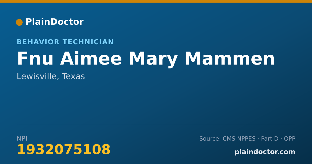 Shareable card for Fnu Aimee Mary Mammen - Behavior Technician, Lewisville, TX