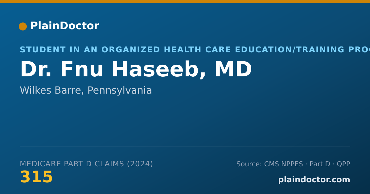 Shareable card for Fnu Haseeb, MD - Student in an Organized Health Care Education/Training Program, Wilkes Barre, PA