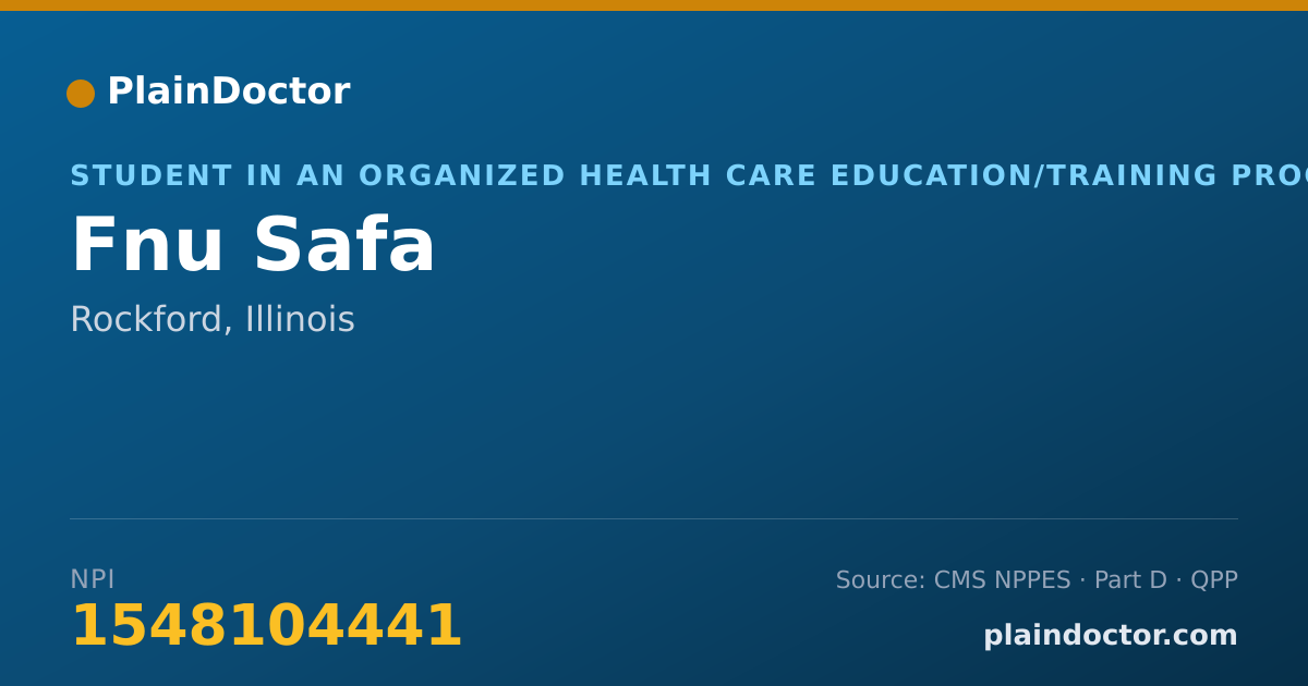 Shareable card for Fnu Safa - Student in an Organized Health Care Education/Training Program, Rockford, IL