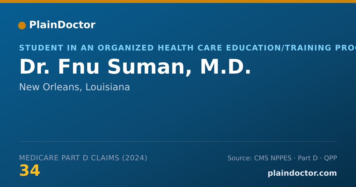Shareable card for Fnu Suman, M.D. - Student in an Organized Health Care Education/Training Program, New Orleans, LA