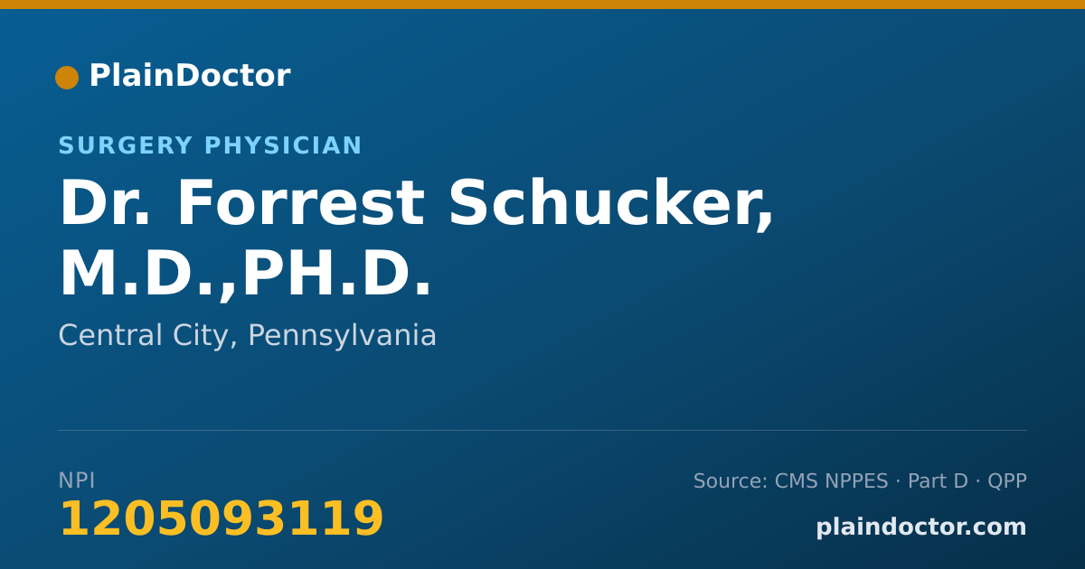 Shareable card for Forrest Schucker, M.D.,PH.D. - Surgery Physician, Central City, PA