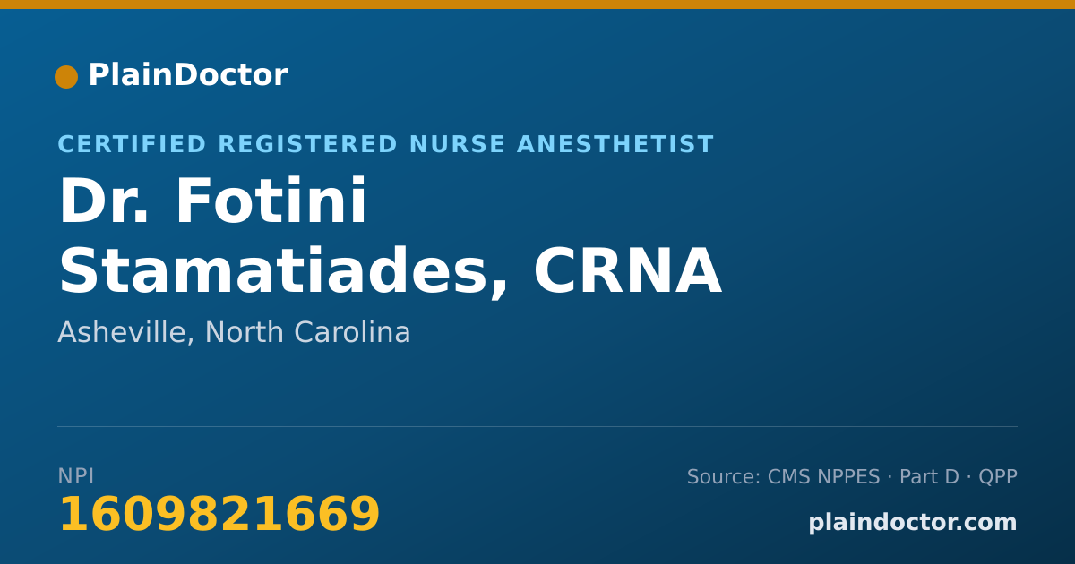 Shareable card for Fotini Stamatiades, CRNA - Certified Registered Nurse Anesthetist, Asheville, NC